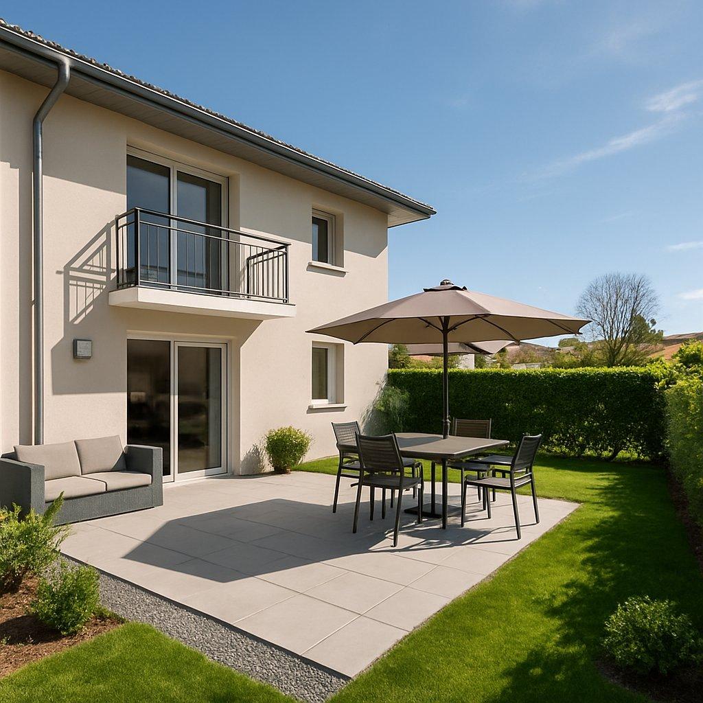 Appartement T3 récent lumineux avec grande terrasse ensoleillée et jardin privatif bien entretenu aux Abrets-en-Dauphiné.