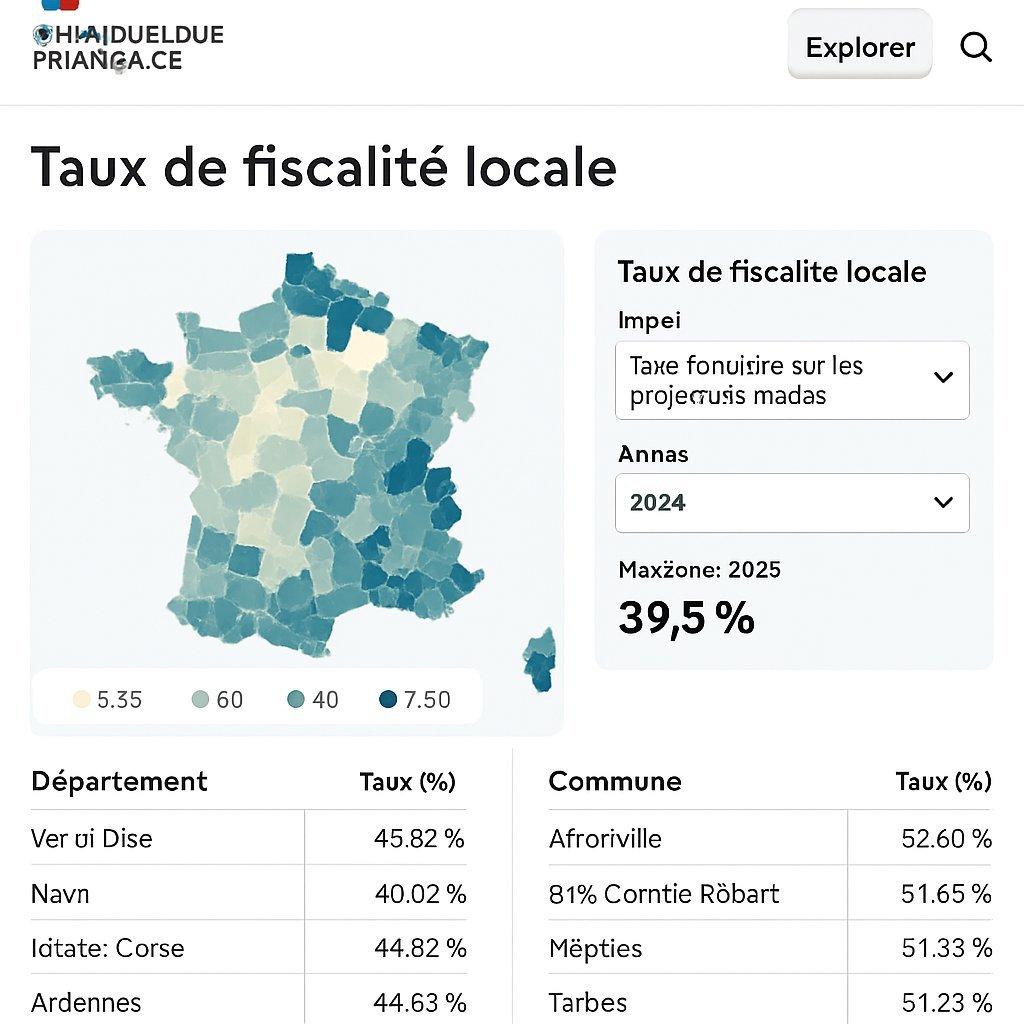 Capture d’écran nette du portail data.economie.gouv avec cartes et tableaux des taux de fiscalité locale en Nord-Isère.